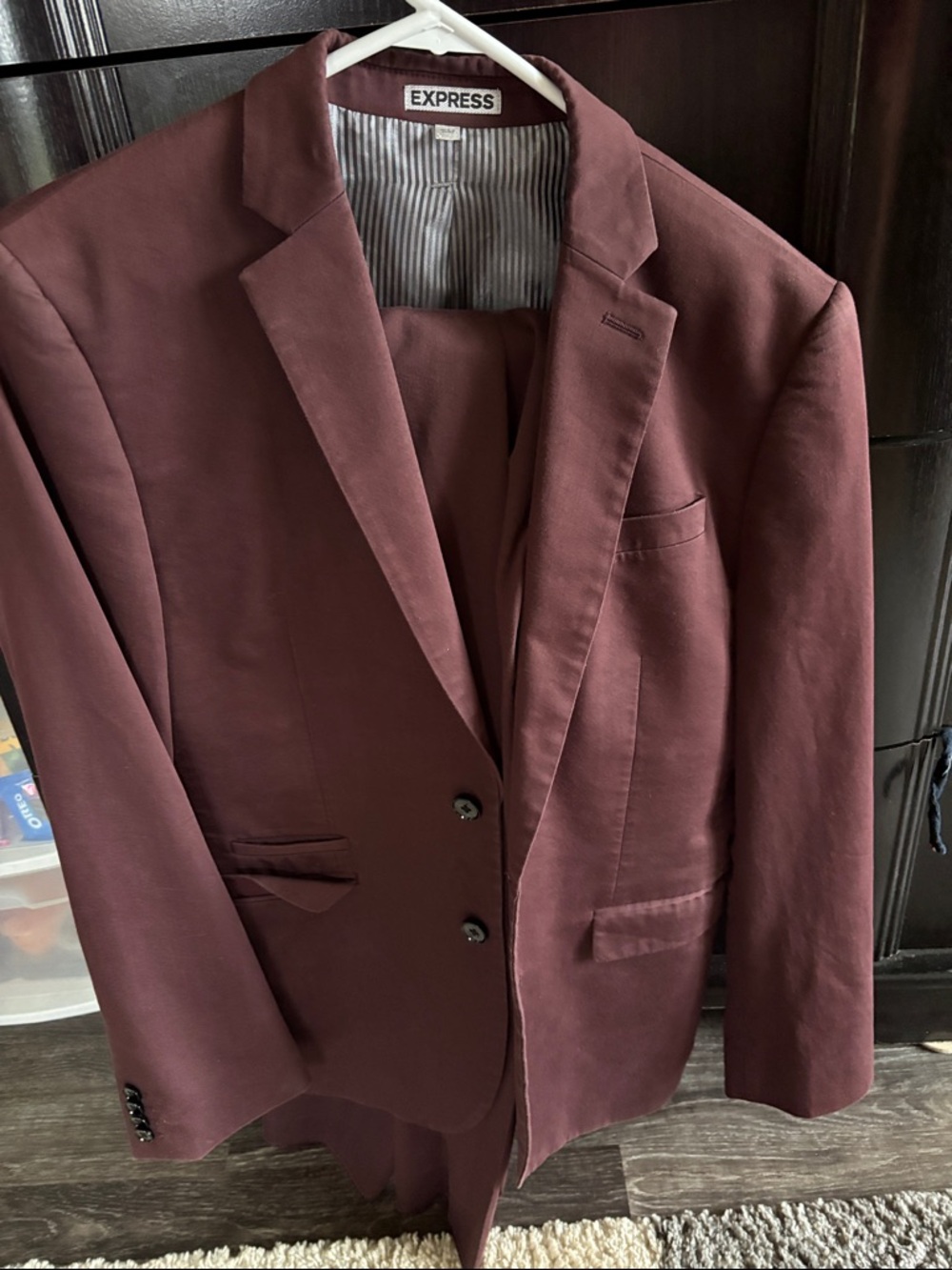 Express Men’s Burgundy Suit Jacket - Two-Button Blazer